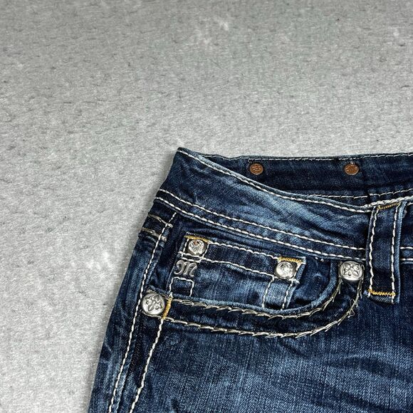 Miss Me Jeans Womens Size 28 Signature Rise Boot Dark Blue Wash Bejazzled - Picture 7 of 16